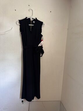 Calvin Klein Black Sleeveless V-Neck Maxi Jumpsuit with Self-Tie Belt size 6